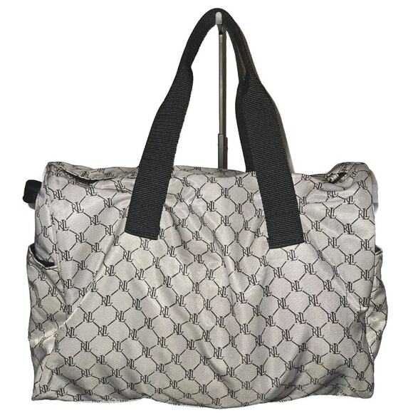 RALPH LAUREN Signature RL Logo Travel Duffle Weekend Carry On Bag Gray 16x14x5 - Picture 8 of 16